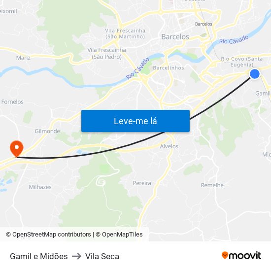 Gamil e Midões to Vila Seca map