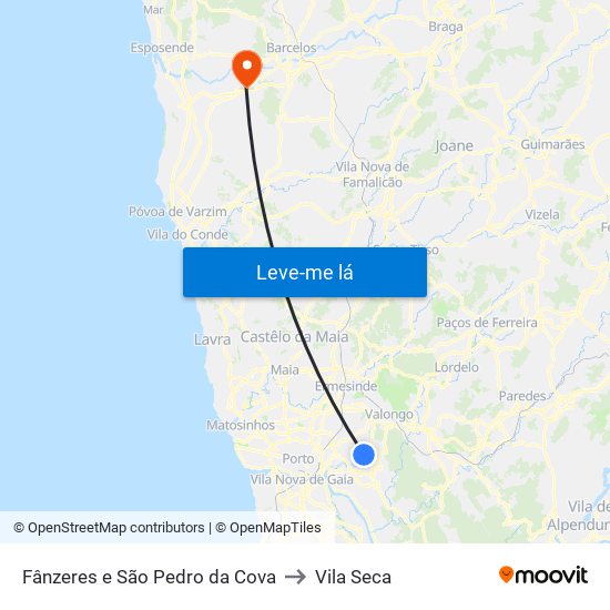 Fânzeres e São Pedro da Cova to Vila Seca map