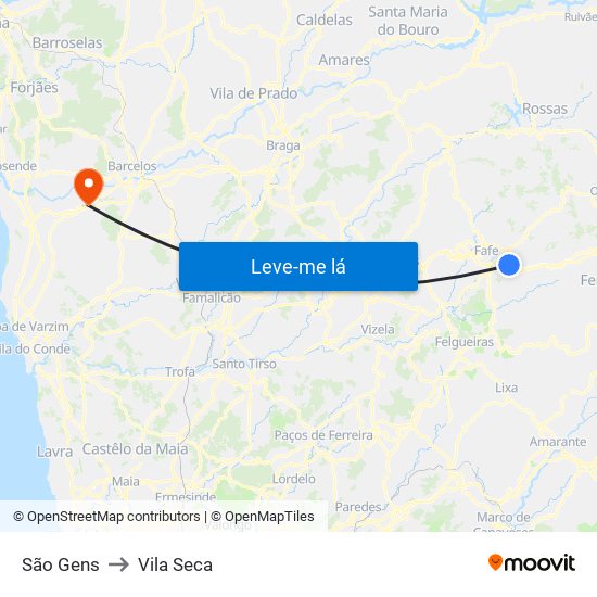 São Gens to Vila Seca map