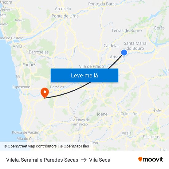 Vilela, Seramil e Paredes Secas to Vila Seca map