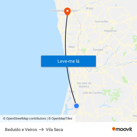 Beduído e Veiros to Vila Seca map