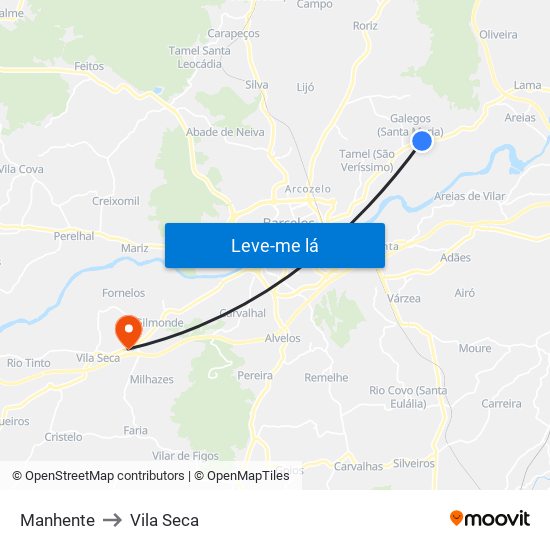 Manhente to Vila Seca map