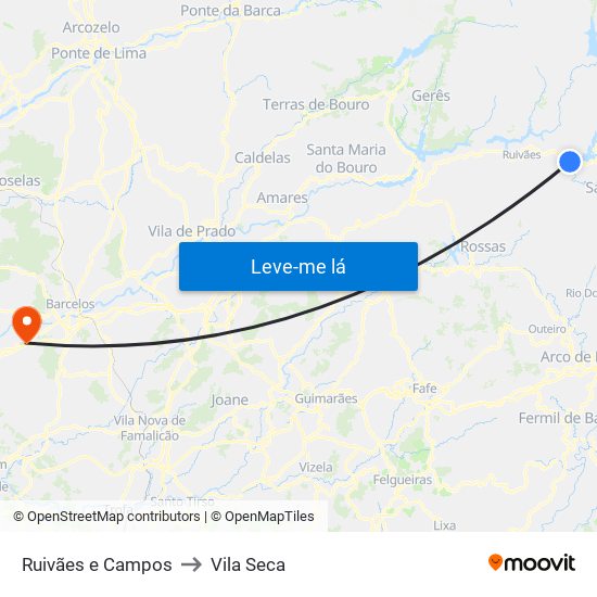 Ruivães e Campos to Vila Seca map