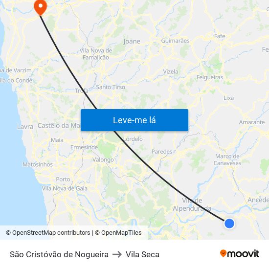 São Cristóvão de Nogueira to Vila Seca map