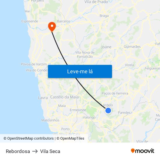 Rebordosa to Vila Seca map