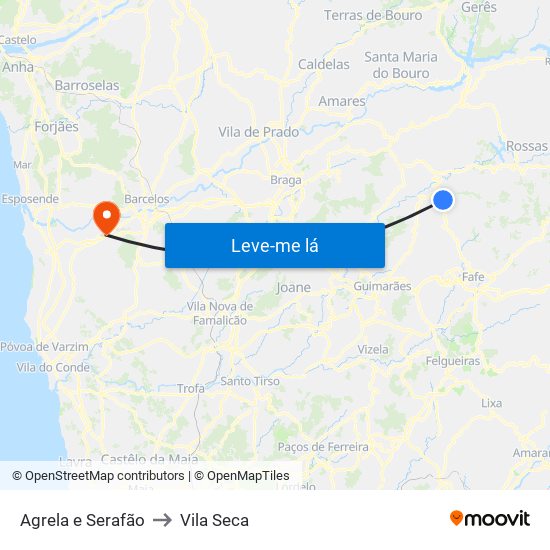 Agrela e Serafão to Vila Seca map