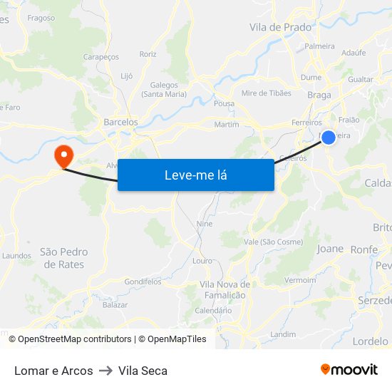 Lomar e Arcos to Vila Seca map