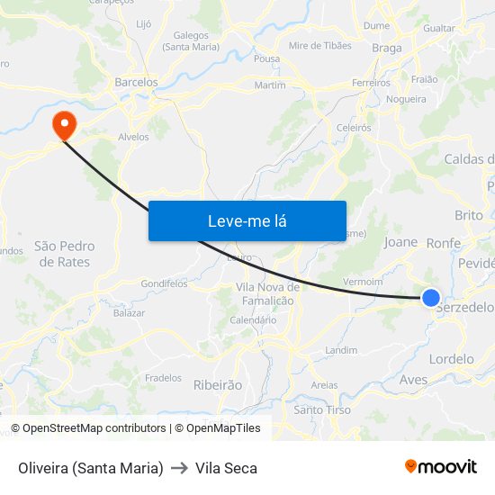 Oliveira (Santa Maria) to Vila Seca map