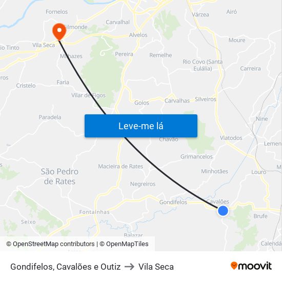 Gondifelos, Cavalões e Outiz to Vila Seca map