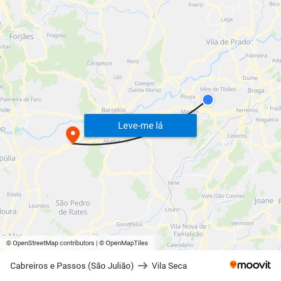 Cabreiros e Passos (São Julião) to Vila Seca map