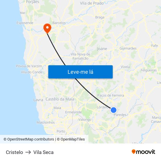Cristelo to Vila Seca map