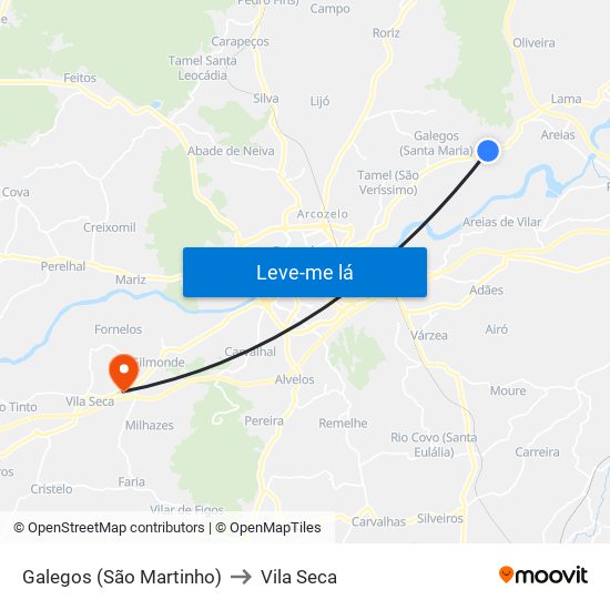 Galegos (São Martinho) to Vila Seca map
