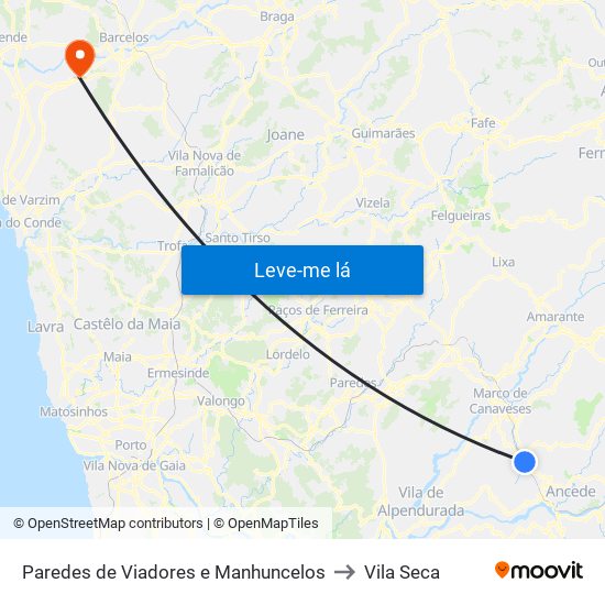Paredes de Viadores e Manhuncelos to Vila Seca map