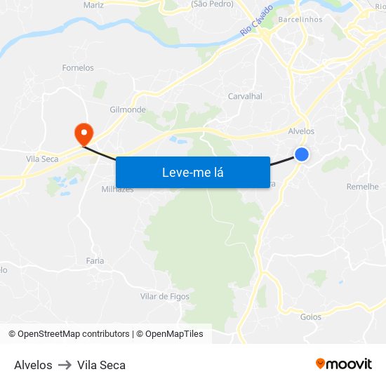 Alvelos to Vila Seca map