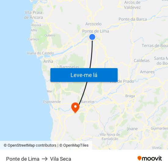 Ponte de Lima to Vila Seca map