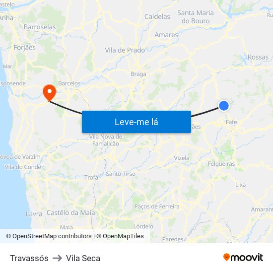 Travassós to Vila Seca map