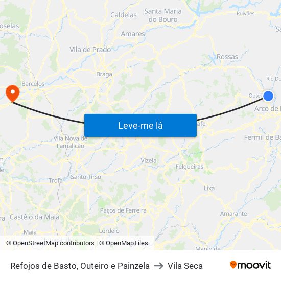 Refojos de Basto, Outeiro e Painzela to Vila Seca map