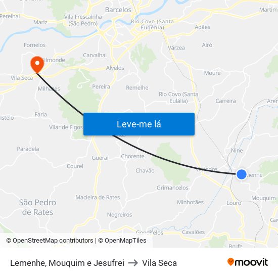 Lemenhe, Mouquim e Jesufrei to Vila Seca map