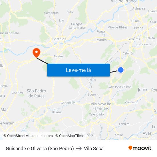 Guisande e Oliveira (São Pedro) to Vila Seca map