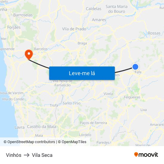 Vinhós to Vila Seca map
