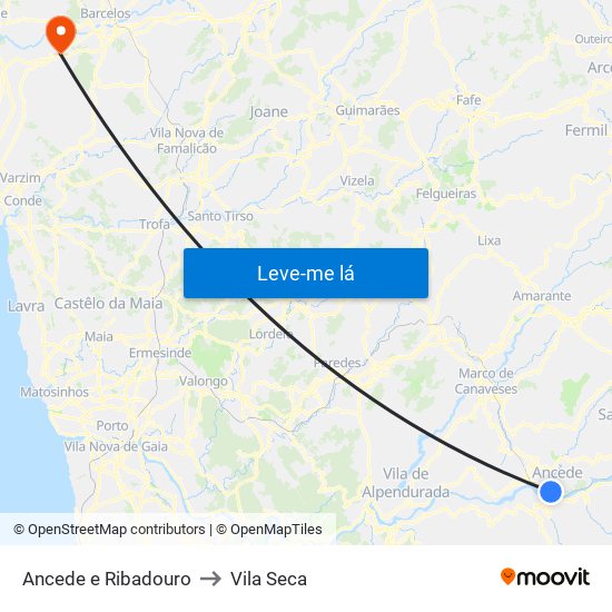 Ancede e Ribadouro to Vila Seca map