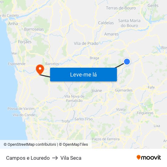 Campos e Louredo to Vila Seca map