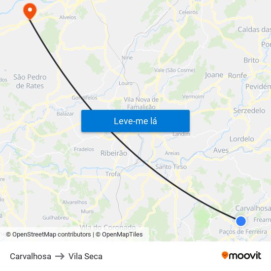 Carvalhosa to Vila Seca map