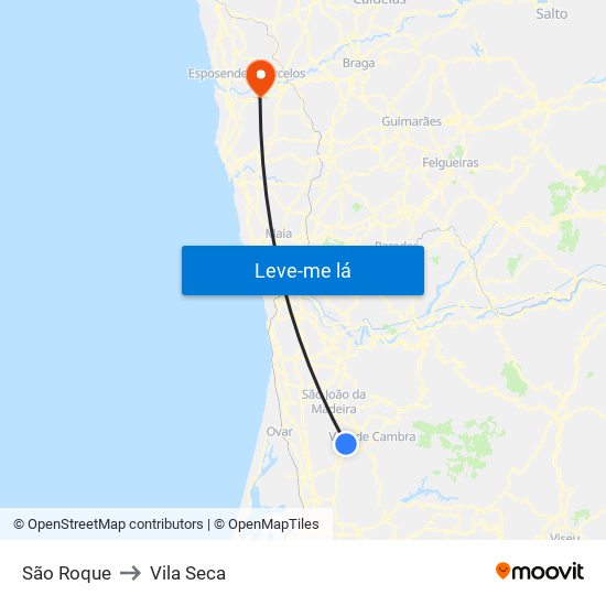 São Roque to Vila Seca map