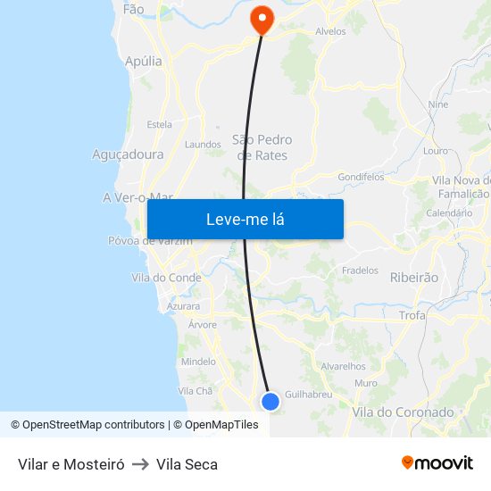 Vilar e Mosteiró to Vila Seca map