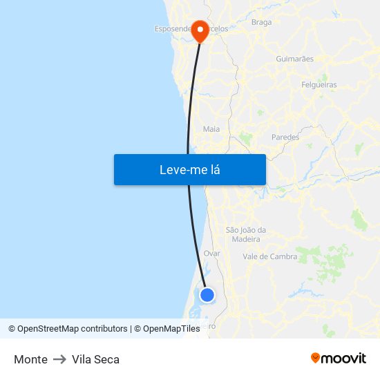 Monte to Vila Seca map