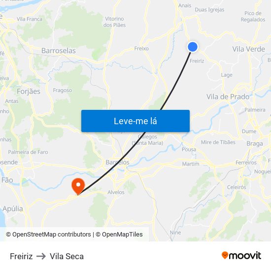 Freiriz to Vila Seca map