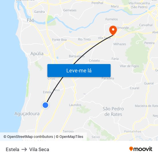 Estela to Vila Seca map