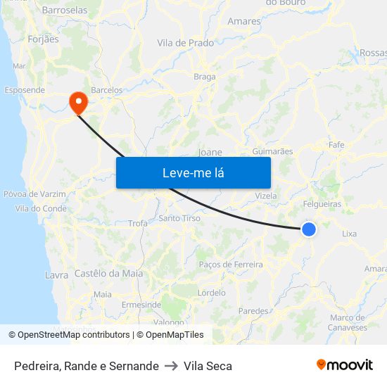 Pedreira, Rande e Sernande to Vila Seca map