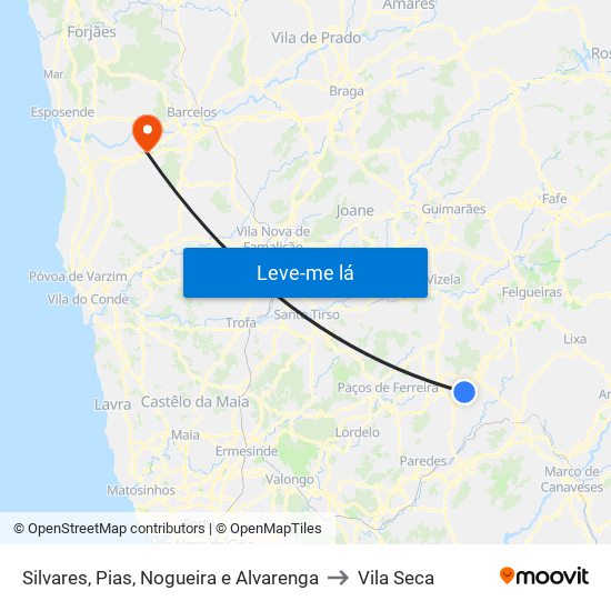 Silvares, Pias, Nogueira e Alvarenga to Vila Seca map