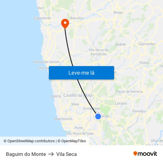 Baguim do Monte to Vila Seca map
