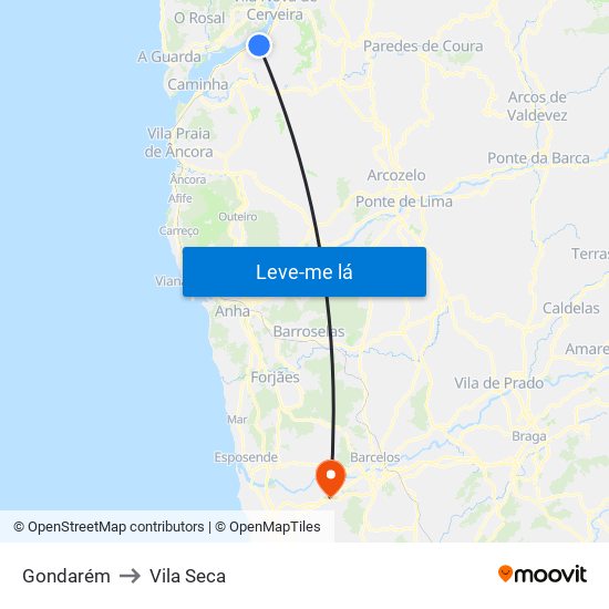 Gondarém to Vila Seca map
