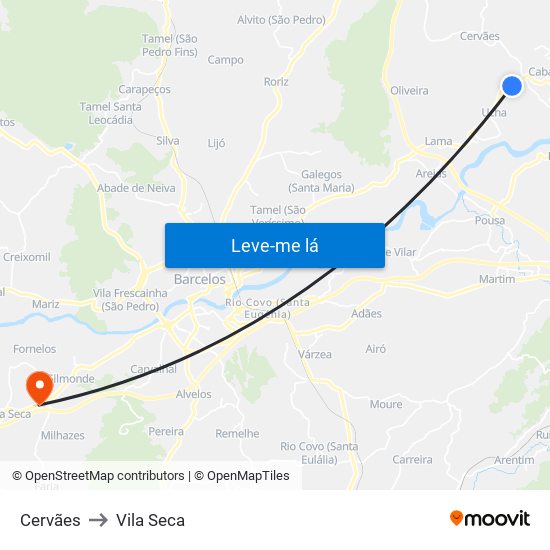 Cervães to Vila Seca map