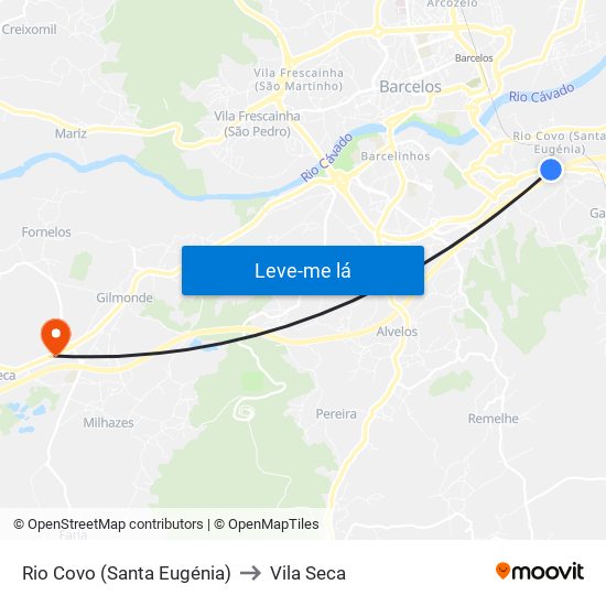 Rio Covo (Santa Eugénia) to Vila Seca map