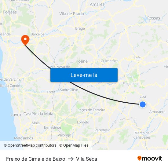 Freixo de Cima e de Baixo to Vila Seca map