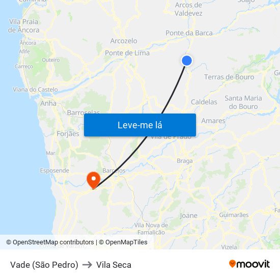 Vade (São Pedro) to Vila Seca map