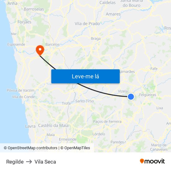 Regilde to Vila Seca map