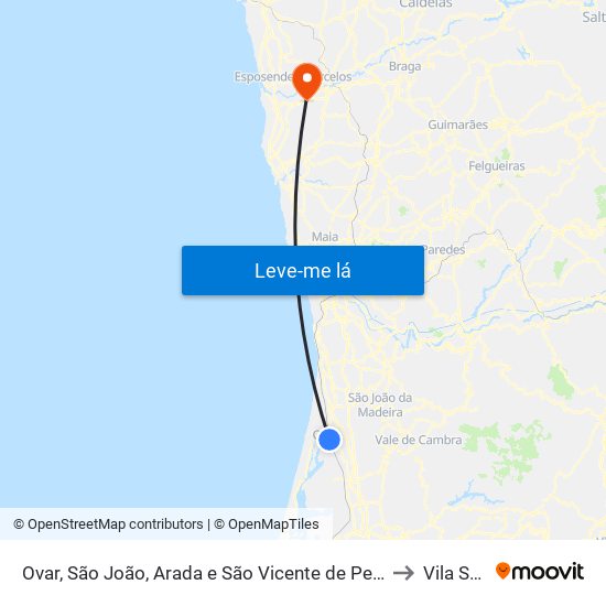 Ovar, São João, Arada e São Vicente de Pereira Jusã to Vila Seca map