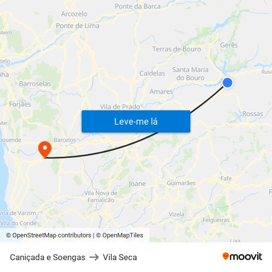 Caniçada e Soengas to Vila Seca map