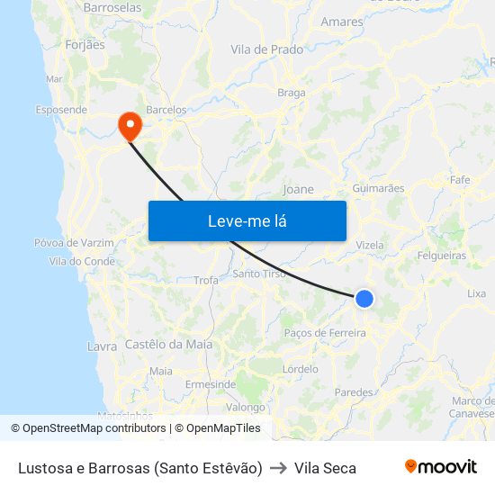 Lustosa e Barrosas (Santo Estêvão) to Vila Seca map
