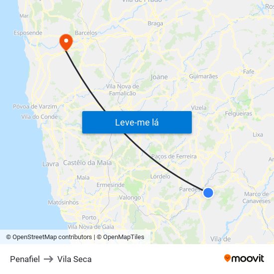Penafiel to Vila Seca map