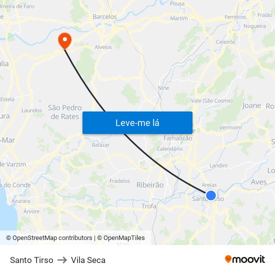 Santo Tirso to Vila Seca map