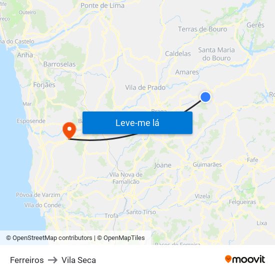 Ferreiros to Vila Seca map