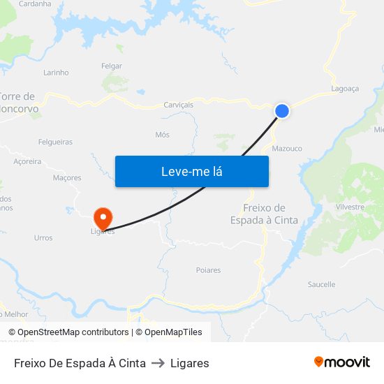 Freixo De Espada À Cinta to Ligares map