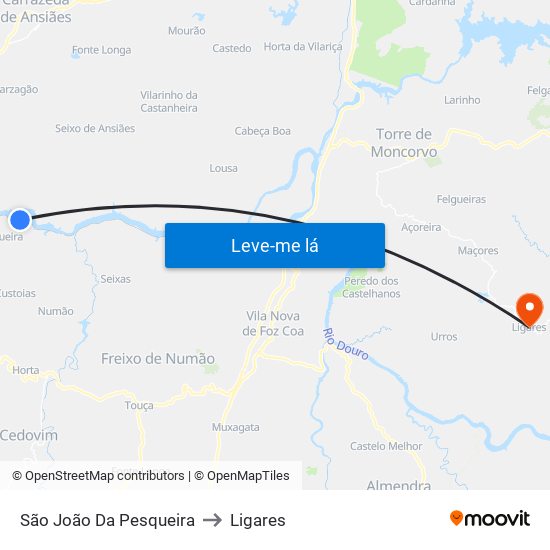 São João Da Pesqueira to Ligares map