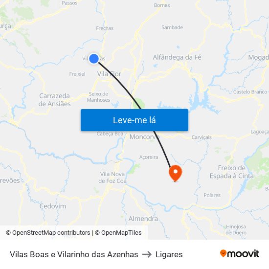 Vilas Boas e Vilarinho das Azenhas to Ligares map